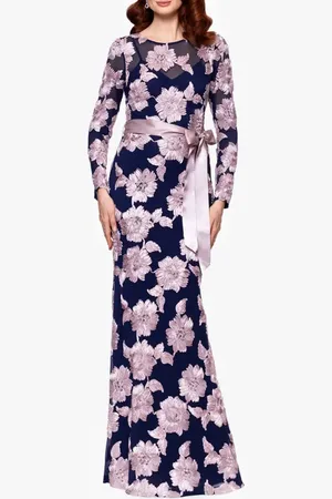 Betsy & Adam Floral Appliqu?? Long Sleeve Dress in at Nordstrom, Size 10