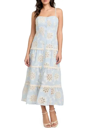 Guess Tabitha Floral Embroidered Tiered Cotton Sundress in at Nordstrom, Size Medium