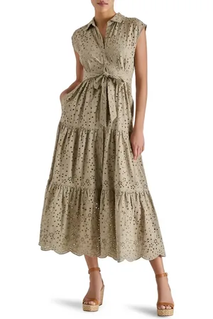Steve Madden Clover Embroidered Eyelet Sleeveless Tiered Shirtdress in at Nordstrom, Size X-Small