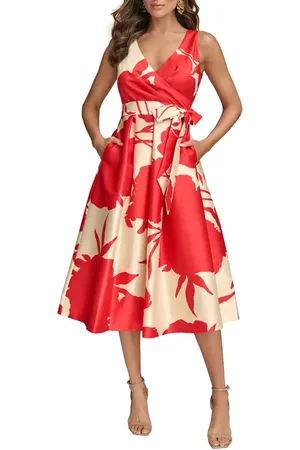 Donna Karan Print Tie Waist Fit & Flare Dress in at Nordstrom, Size 2