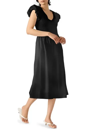 Steve Madden Smocked Puff Sleeve Midi Dress in at Nordstrom, Size Large