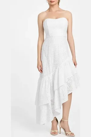 Guess Joyce Embroidered Eyelet Cotton High-Low Dress in at Nordstrom, Size 0