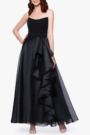 Betsy & Adam Ruffle Strapless Mixed Media Gown in at Nordstrom, Size 4