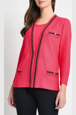 Ming Wang Heritage Fit Contrast Trim Knit Jacket in at Nordstrom, Size Large