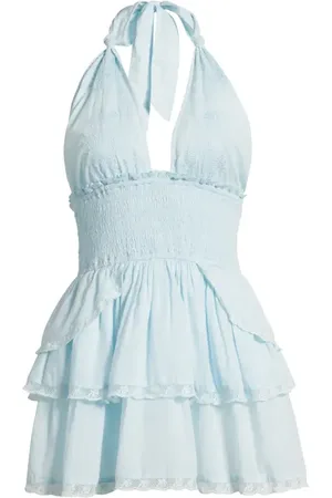 LOVESHACKFANCY Deanna Embroidered Halter Minidress in at Nordstrom, Size Xx-Small