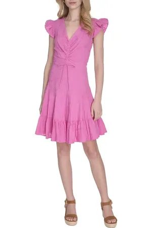 Eliza J Ruched Bodice Ruffle Sleeve Minidress in at Nordstrom, Size 8