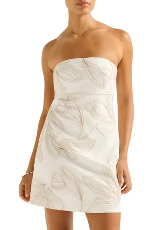 EVER NEW Jenny Strapless Embroidered Linen Blend Minidress in at Nordstrom, Size 2