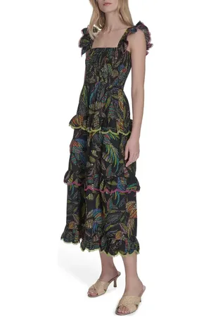 Vince Camuto Floral Ruffle Sleeve Cotton Midi SSundress in at Nordstrom, Size 6