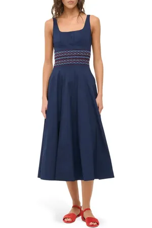 Staud Rig Embroidered Smocked Waist Stretch Cotton Sundress in at Nordstrom, Size X-Small