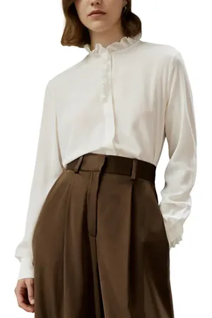 Lilysilk Cr??pe de Chine Silk Blouse with Ruffle Edge in at Nordstrom, Size 12