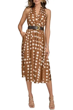 Donna Karan Polka Dot Belted Midi Dress in at Nordstrom, Size 8