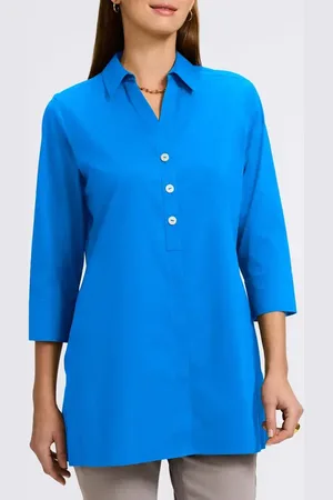 Foxcroft Pamela Stretch Button-Up Tunic in at Nordstrom, Size 18