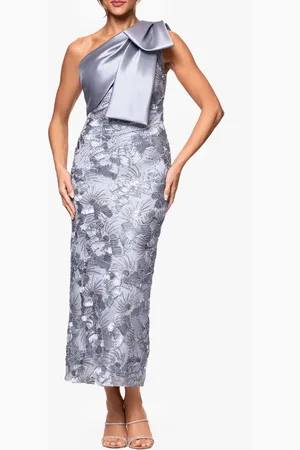 Betsy & Adam Crystal Detail Soutache Lace One-Shoulder Sheath Gown in at Nordstrom, Size 14