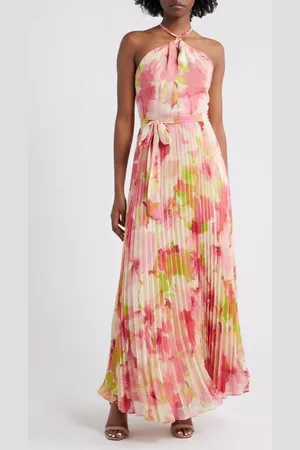 Julia Jordan Floral Pleated Chiffon Halter Dress in at Nordstrom, Size 6
