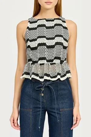En Saison Genesis Stripe Open Stitch Sleeveless Peplum Sweater in at Nordstrom, Size Large