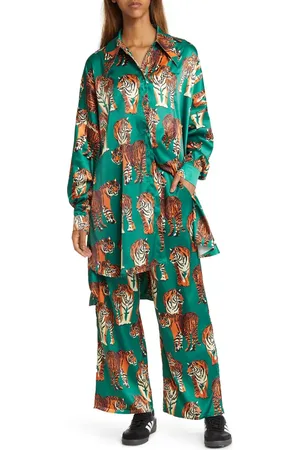 Dressed in Lala Tiger Print Royal Satin Matching Set in at Nordstrom, Size Large