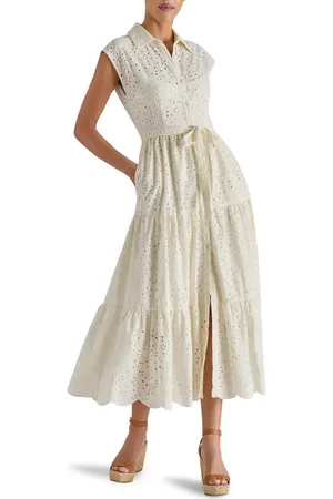 Steve Madden Clover Embroidered Eyelet Sleeveless Tiered Shirtdress in at Nordstrom, Size Large
