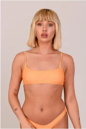 OOSC Tangerine Squeeze Lace up Crop Bikini Top in at Nordstrom, Size Small
