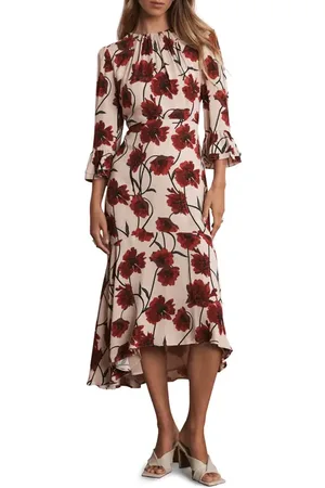 mint&berry Floral Print Midi Dress in at Nordstrom, Size 8