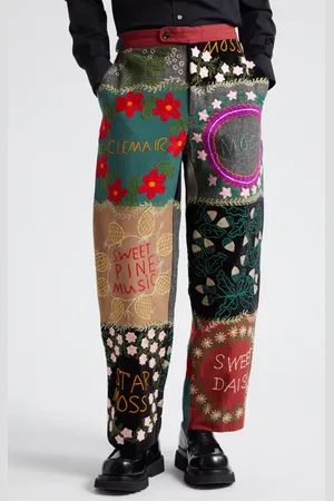 BODE Floral Genus Embroidered Patchwork Wool & Cotton Straight Leg Pants in at Nordstrom, Size 30