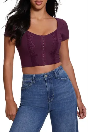 Guess Jamie Lace Detail Crop Top in at Nordstrom, Size Small