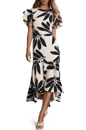 mint&berry Palm Print Midi Dress at Nordstrom, Size 2