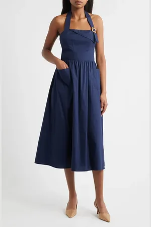Vince Camuto Halter Neck Cotton Midi Dress in at Nordstrom, Size 4