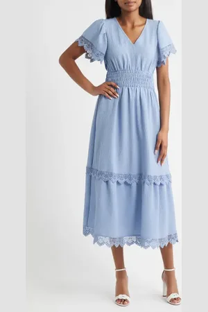 Bobeau Lace Flutter Sleeve Maxi Dress in at Nordstrom, Size X-Large