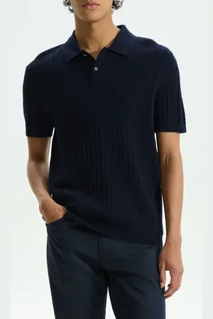 THEORY Cable Short Sleeve Cotton Blend Polo Sweater in at Nordstrom, Size Small