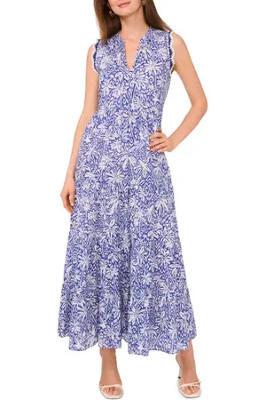 Vince Camuto Tie Neck Tiered Cotton Maxi Dress in at Nordstrom, Size Xx-Small