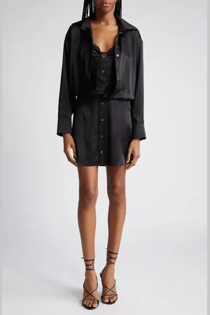 Alexander Wang Integrated Camisole Long Sleeve Silk Shirtdress in at Nordstrom, Size 8