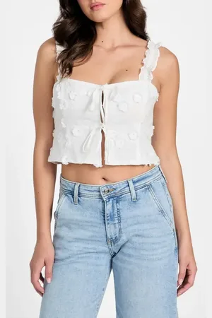 Guess Zurey Floral Embroidered Tie Front Crop Top in at Nordstrom, Size X-Small
