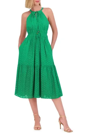 Vince Camuto Halter Neck Cotton Eyelet Midi Dress in at Nordstrom, Size 0
