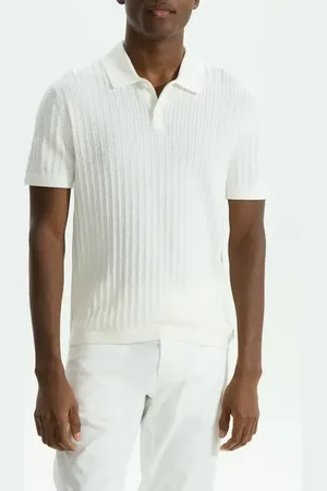 THEORY Cable Short Sleeve Cotton Blend Polo Sweater in at Nordstrom, Size Small
