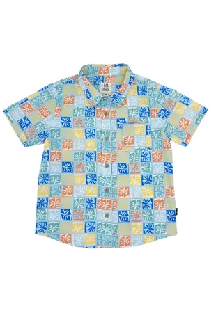 Feather 4 Arrow Palm Check Short Sleeve Button-Up Shirt in at Nordstrom, Size 18-24M