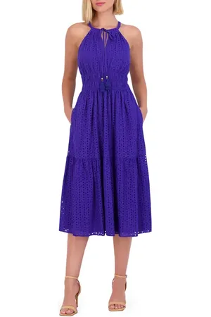 Vince Camuto Halter Neck Cotton Eyelet Midi Dress in at Nordstrom, Size 2