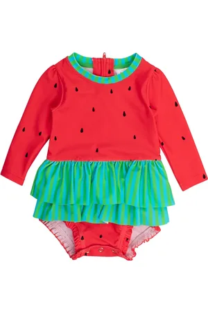RuffleButts Baby Girls UPF50+ Long Sleeve Skirted One Piece Rash Guard in at Nordstrom, Size 0-3M