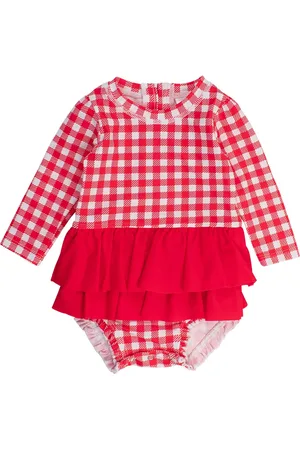 RuffleButts Baby Girls UPF50+ Long Sleeve Skirted One Piece Rash Guard in at Nordstrom, Size 12-18M