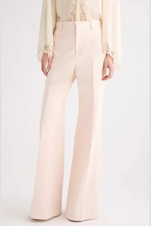 パンツ Chloe White Flared Trousers in Wool and Silk Woman Chloé High Rise Flared Pants In Wool Grain De Poudre | Chloé US