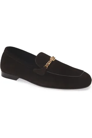 VERSACE Medusa Chain Suede Loafer in Ebano- Gold at Nordstrom, Size 11Us