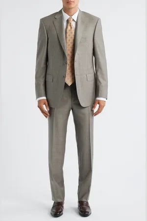 CANALI Siena Regular Fit Brown Mélange Super 130s Wool Suit in at Nordstrom, Size 43 Us