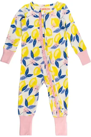 RuffleButts SoftSnooze Baby Girls Ruffle One Piece Convertible Pajamas in at Nordstrom, Size Newborn