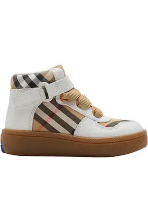 Burberry Check and Leather High-top Sneakers in at Nordstrom, Size 8
