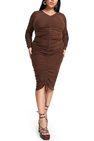ASOS Curve Ruched Front Mesh Midi Dress in at Nordstrom, Size 20W Us