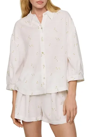 Eberjey Relaxed Linen Blend Button-Up Sleep Shirt in at Nordstrom, Size Medium