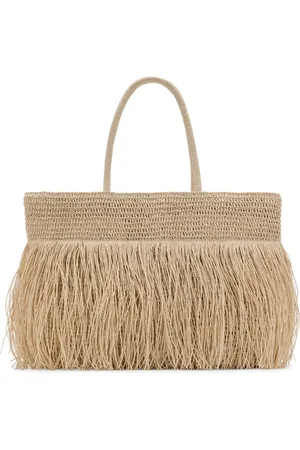 MANGO Natural Fiber Shoulder Bag with Fringe in at Nordstrom