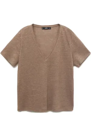 MANGO V-Neck Linen T-Shirt in at Nordstrom, Size Xx-Small