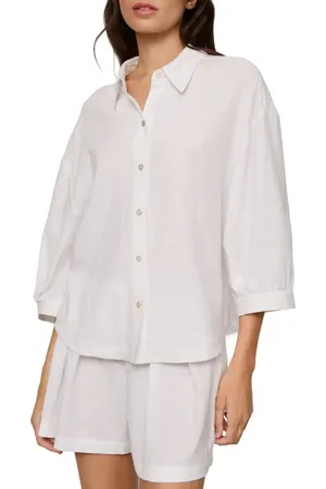 Eberjey Relaxed Linen Blend Button-Up Sleep Shirt in at Nordstrom, Size X-Small