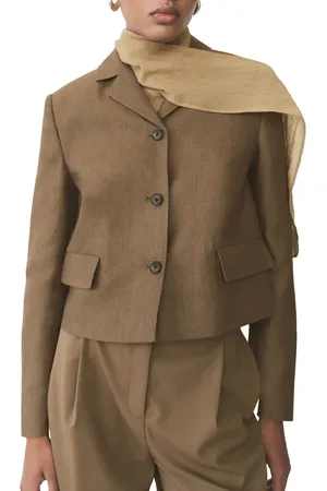 MANGO Linen Blend Crop Jacket in at Nordstrom, Size Large