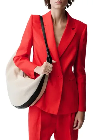 MANGO Double Breasted Linen Suit Blazer in at Nordstrom, Size Medium